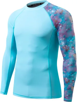 HUGE SPORTS Men's Rash Guard Long Sleeves UPF 50  UV Sun Protection Quick Drying Splice Compression Swim Shirts