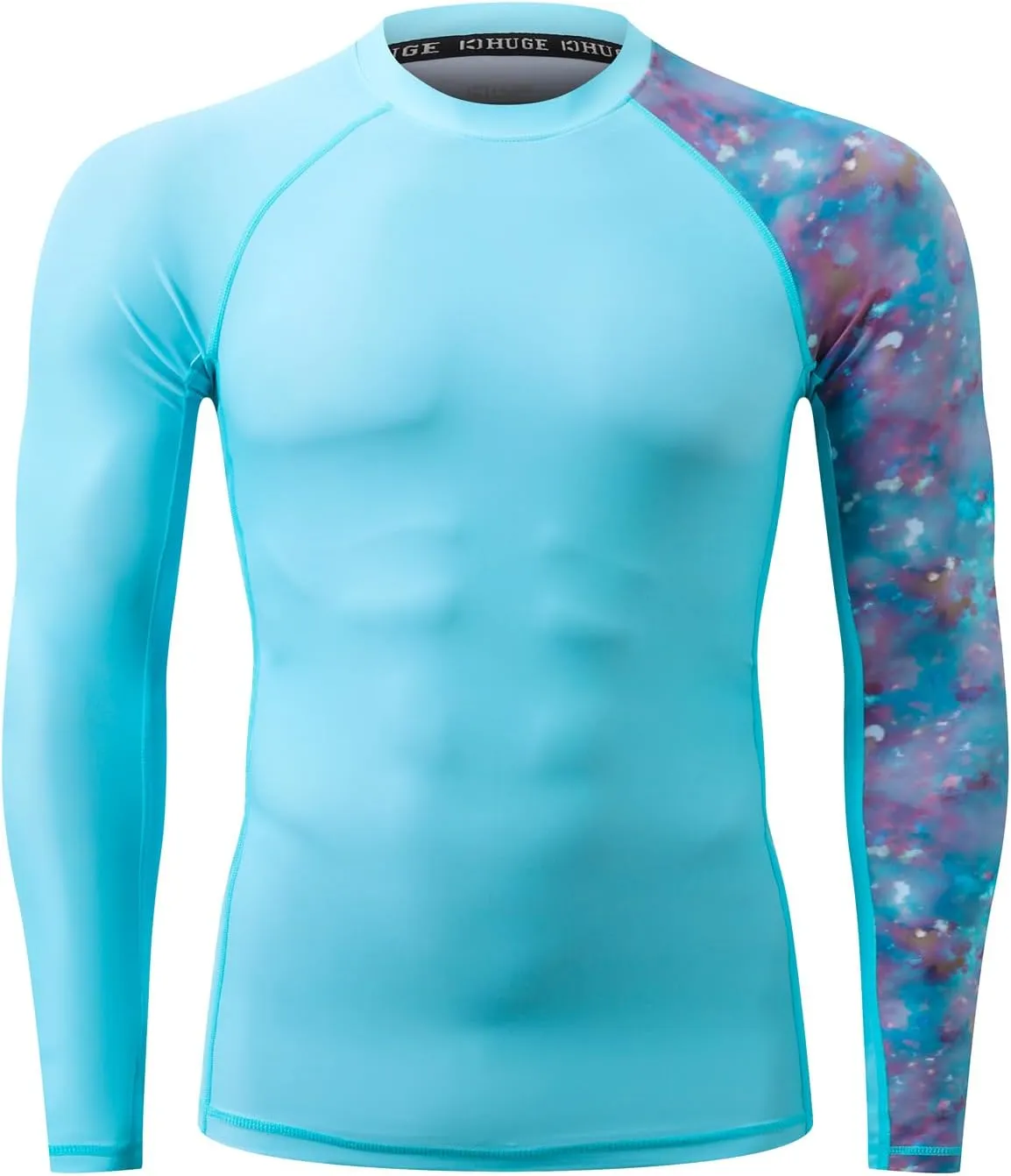 HUGE SPORTS Men's Rash Guard Long Sleeves UPF 50  UV Sun Protection Quick Drying Splice Compression Swim Shirts