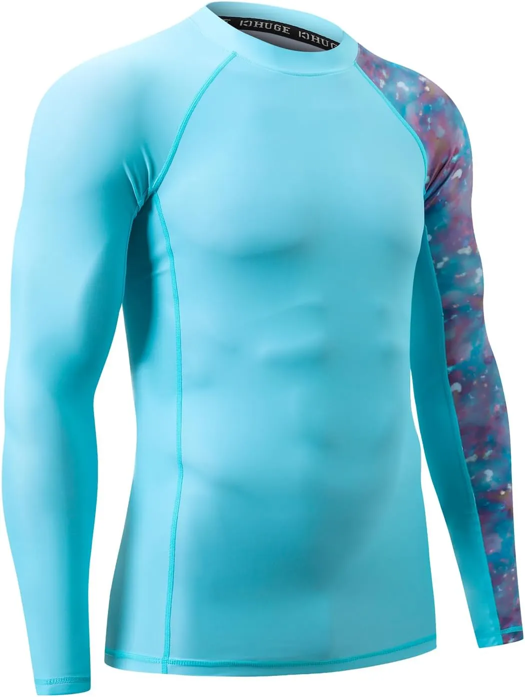 HUGE SPORTS Men's Rash Guard Long Sleeves UPF 50  UV Sun Protection Quick Drying Splice Compression Swim Shirts