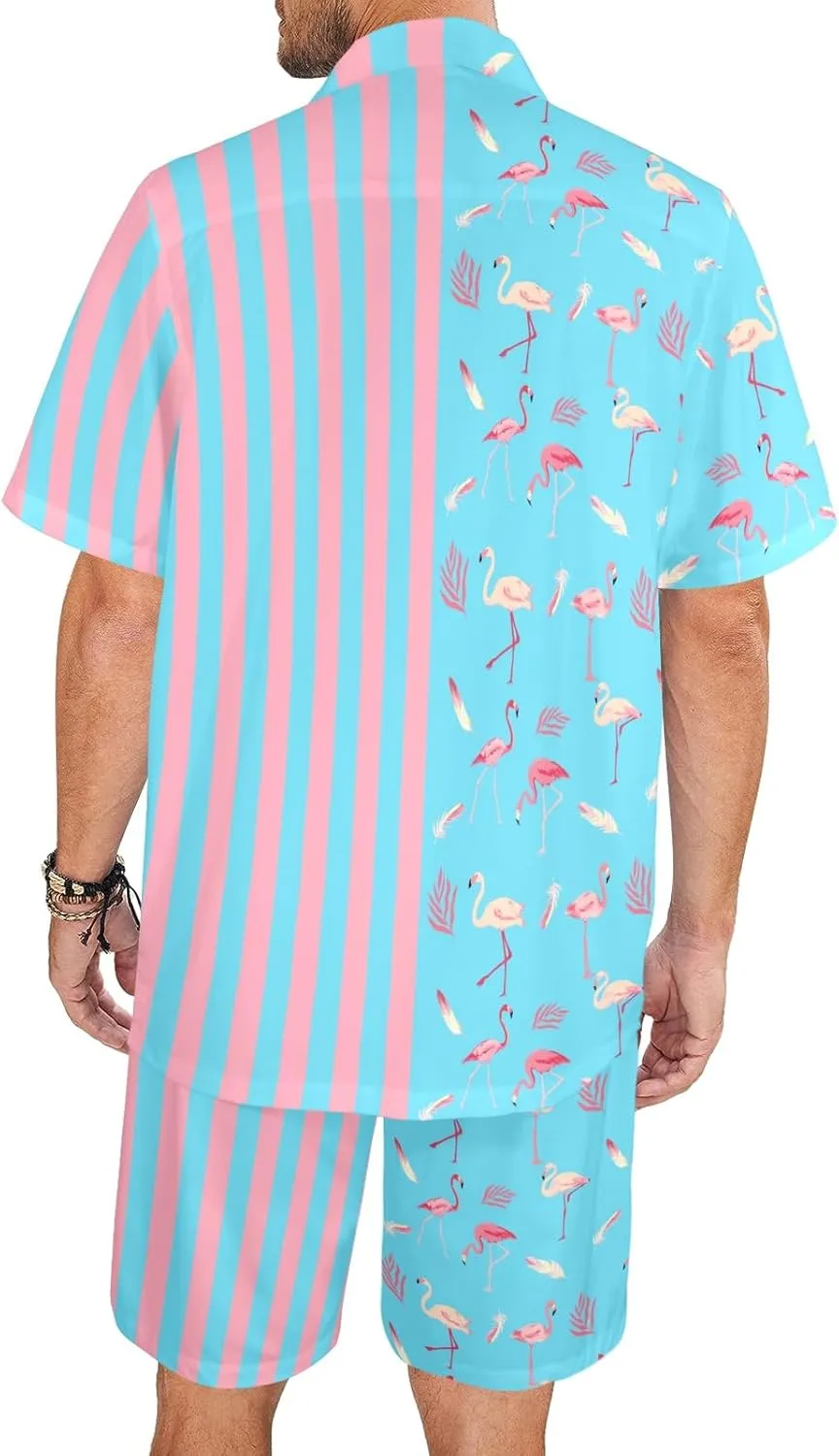 HUGLAZY Mens 2 Piece Outfit Summer Shirts Short Sleeve Hawaiian Shirt And Shorts Beach Outfits Party Disco