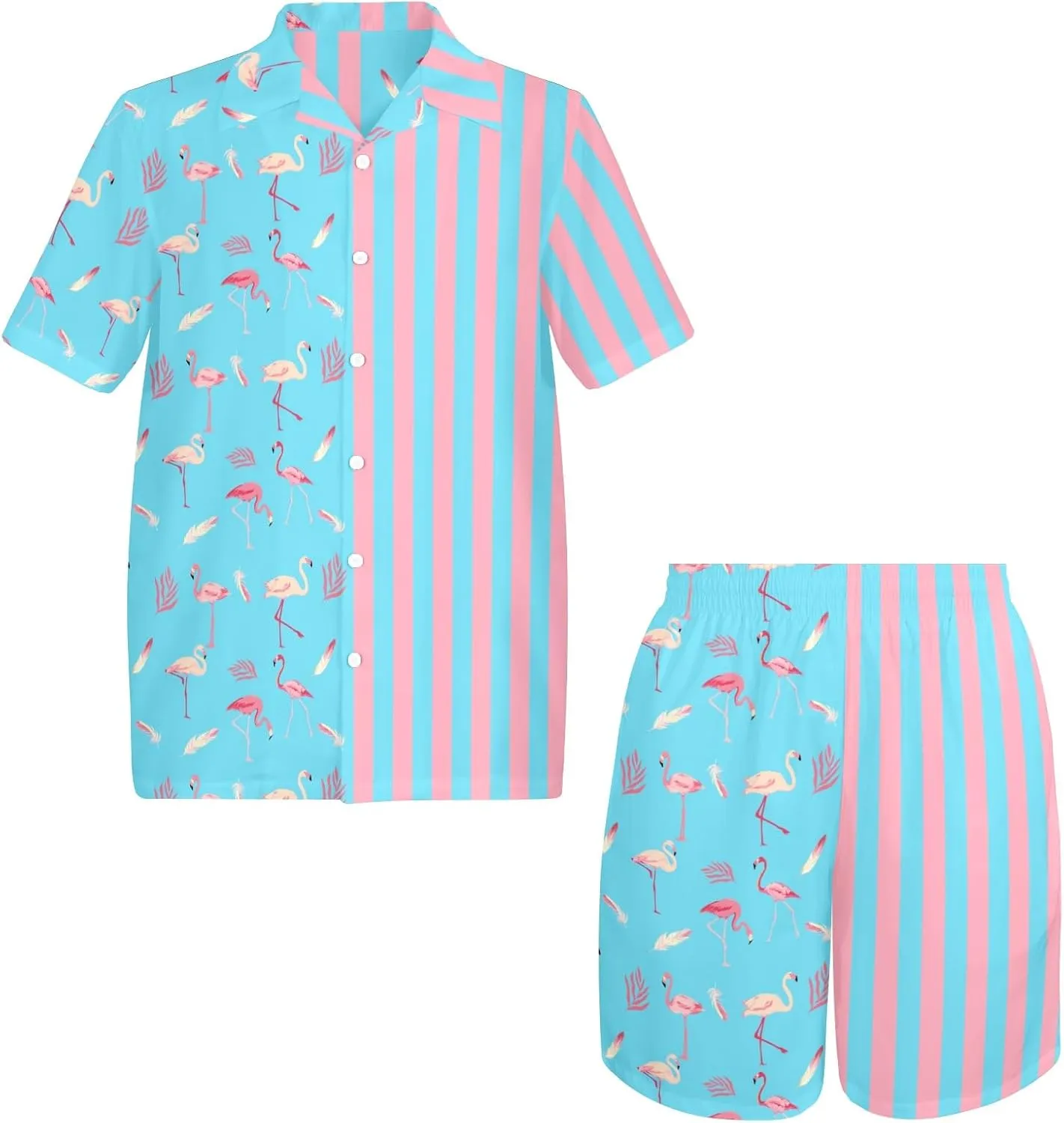 HUGLAZY Mens 2 Piece Outfit Summer Shirts Short Sleeve Hawaiian Shirt And Shorts Beach Outfits Party Disco