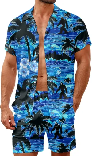 HUGLAZY Mens 2 Piece Outfit Summer Shirts Short Sleeve Hawaiian Shirt And Shorts Beach Outfits Party Disco