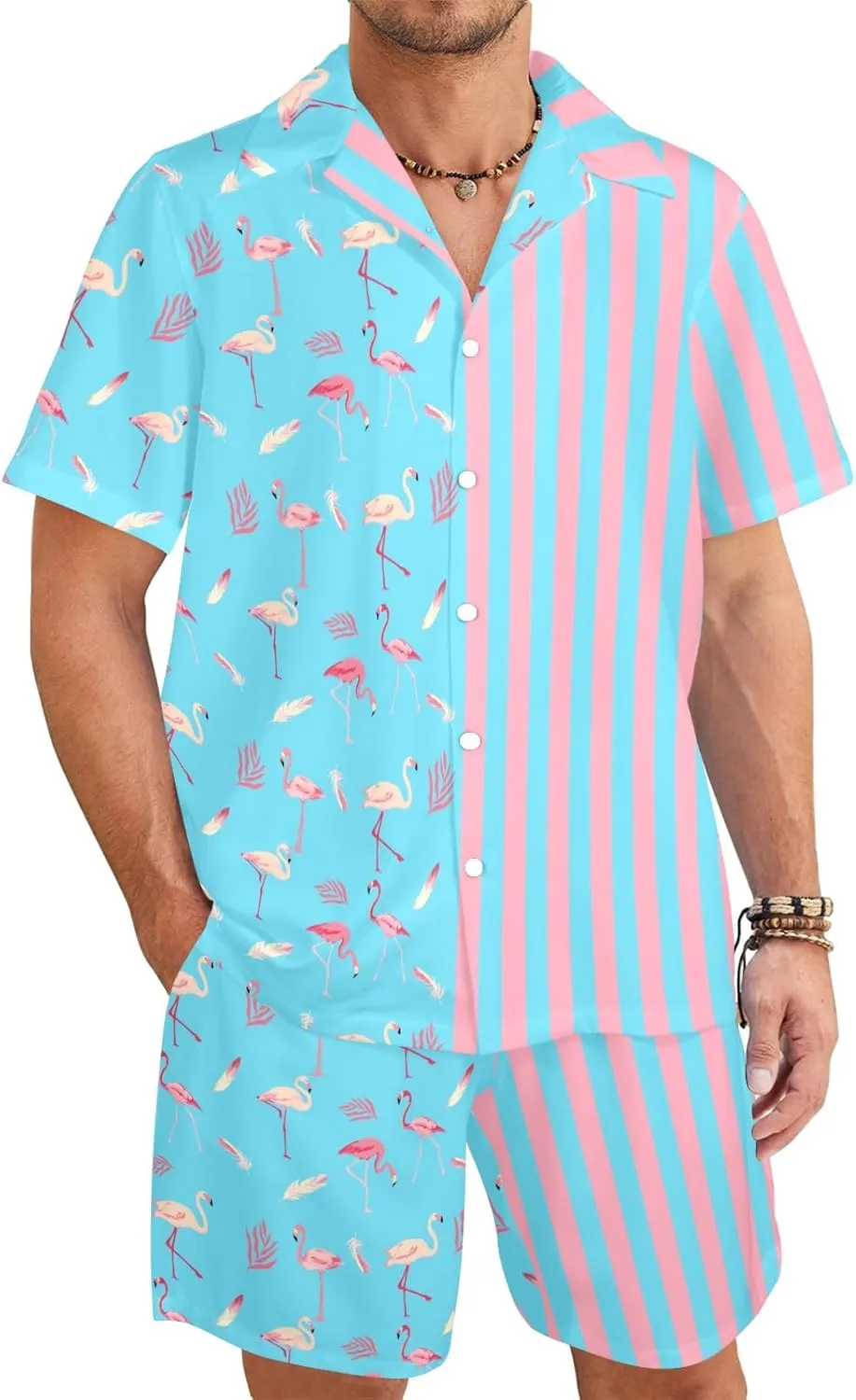 HUGLAZY Mens 2 Piece Outfit Summer Shirts Short Sleeve Hawaiian Shirt And Shorts Beach Outfits Party Disco