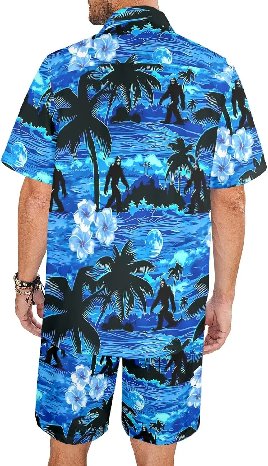 HUGLAZY Mens 2 Piece Outfit Summer Shirts Short Sleeve Hawaiian Shirt And Shorts Beach Outfits Party Disco