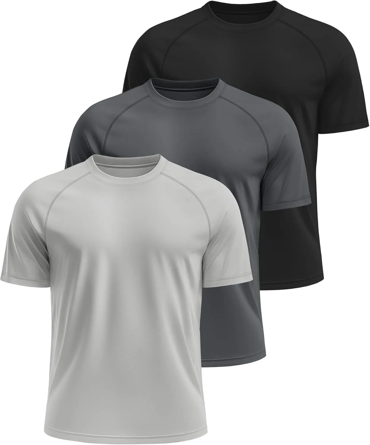 Huukeay 3 Pack Men's Big and Tall Swim Shirts,UPF 50  Sun Protection Rash Guard Quick Dry Beach Fishing Water Tops