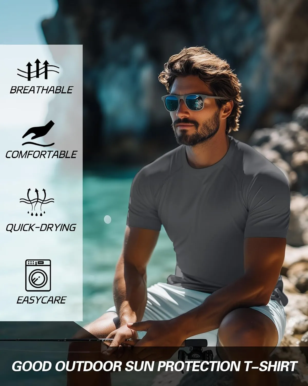 Huukeay 3 Pack Men's Big and Tall Swim Shirts,UPF 50  Sun Protection Rash Guard Quick Dry Beach Fishing Water Tops