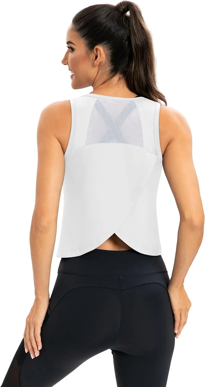ICTIVE Workout Crop Tops for Women Yoga Cross Sleeveless Gym Mesh Back Running Tank Muscle Shirts
