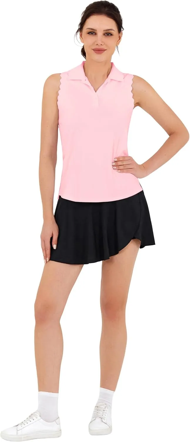 JACK SMITH Women Sleeveless Golf Polo Shirt Button Scalloped Tank Tops Moisture Wicking Tennis Shirts with Split Hem