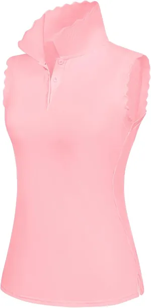 JACK SMITH Women Sleeveless Golf Polo Shirt Button Scalloped Tank Tops Moisture Wicking Tennis Shirts with Split Hem