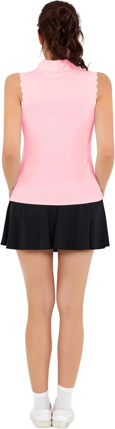 JACK SMITH Women Sleeveless Golf Polo Shirt Button Scalloped Tank Tops Moisture Wicking Tennis Shirts with Split Hem