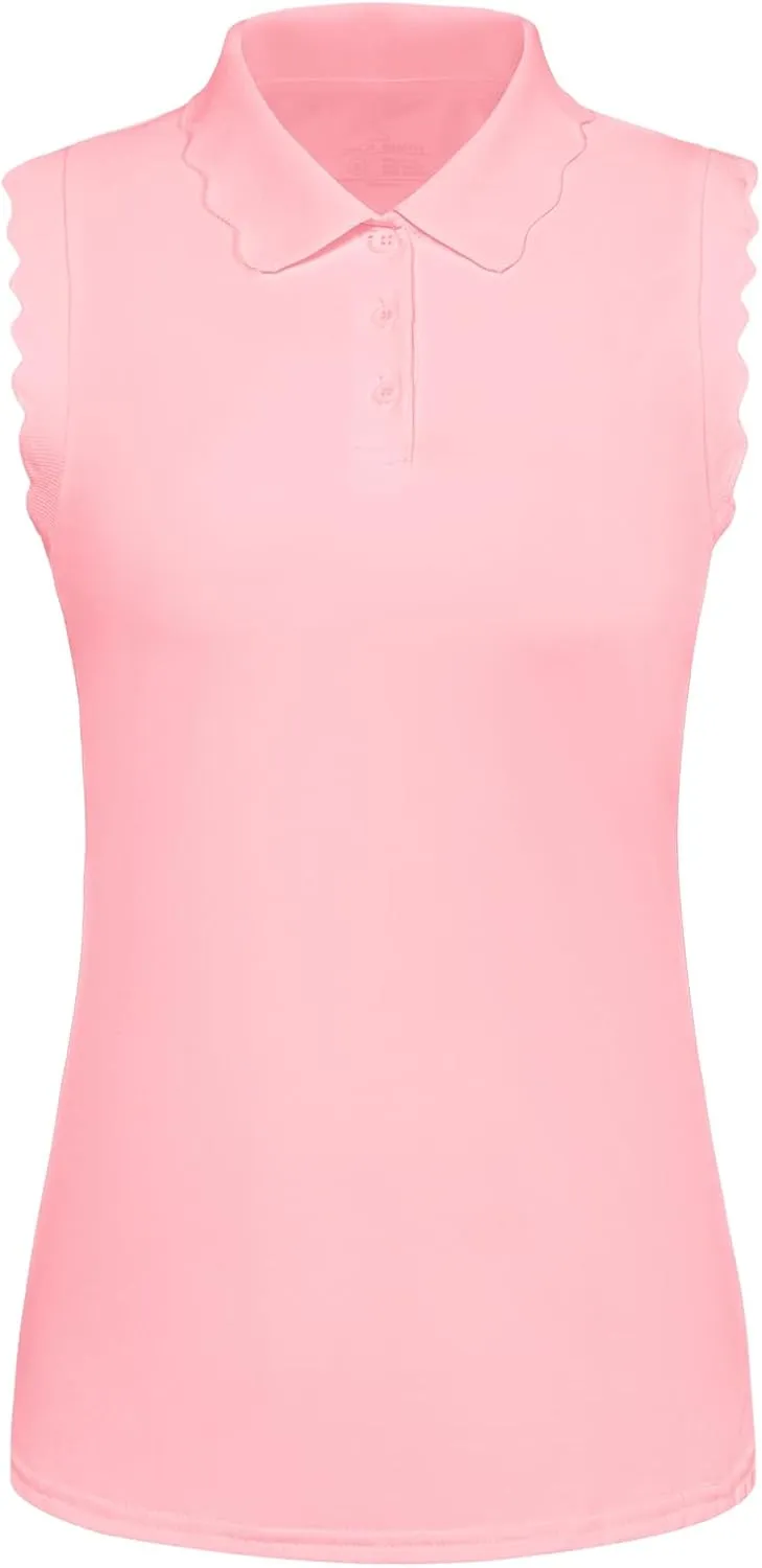 JACK SMITH Women Sleeveless Golf Polo Shirt Button Scalloped Tank Tops Moisture Wicking Tennis Shirts with Split Hem