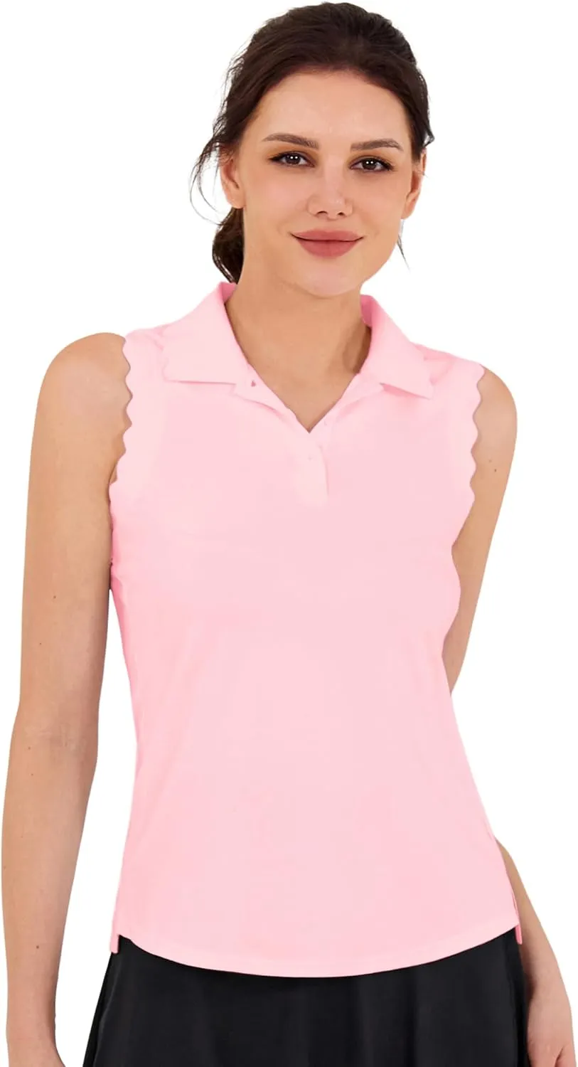 JACK SMITH Women Sleeveless Golf Polo Shirt Button Scalloped Tank Tops Moisture Wicking Tennis Shirts with Split Hem