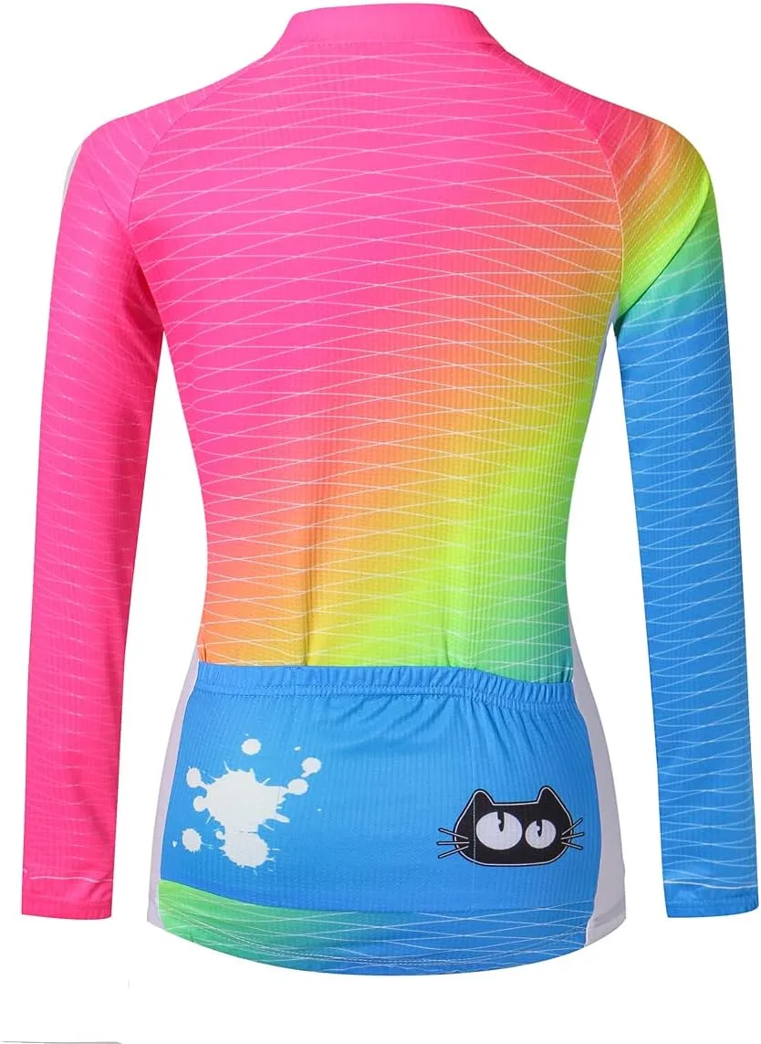 JPOJPO Cycling Jersey Women's Long Sleeve Bike Shirts Bicycle Jacket with 3-Pockets Quick Dry Tops