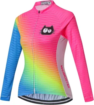 JPOJPO Cycling Jersey Women's Long Sleeve Bike Shirts Bicycle Jacket with 3-Pockets Quick Dry Tops