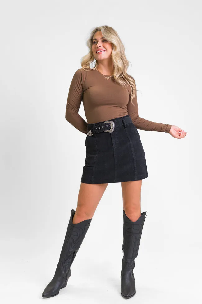 Just To See You Smile Black Belted Corduroy Skirt FINAL SALE