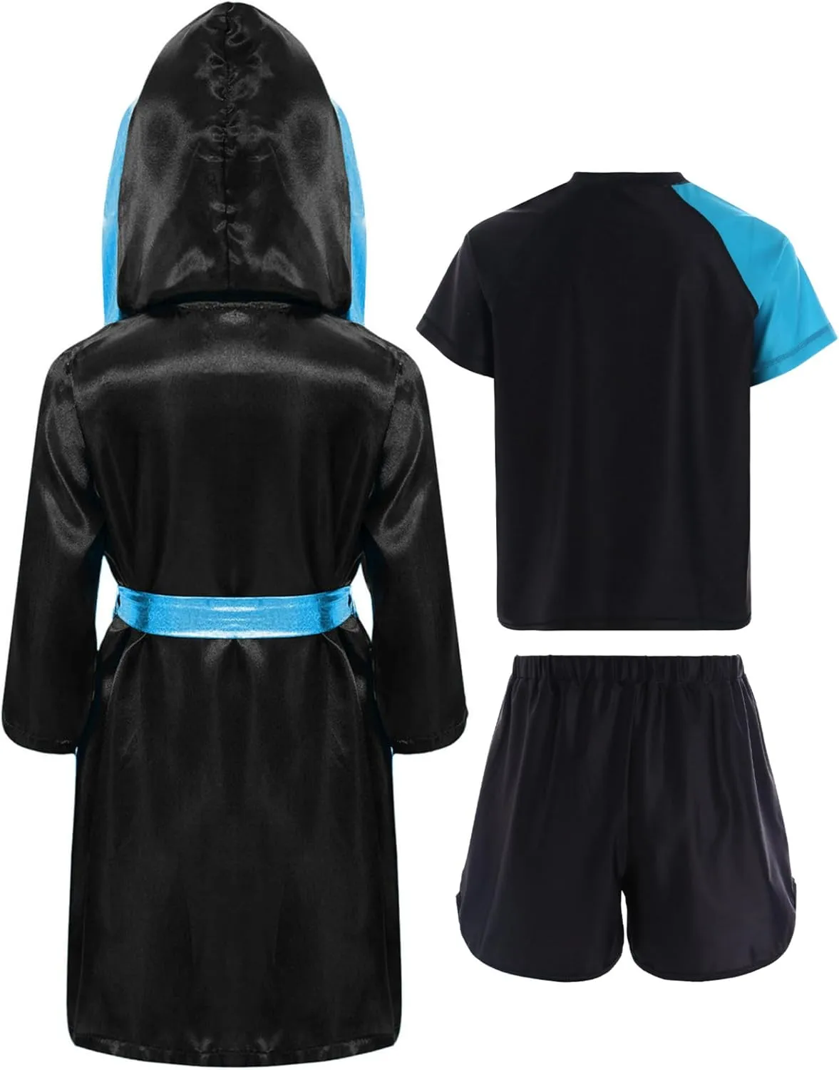 Kids Boys Boxing Uniform 3Pcs Boxing Outfits Long Sleeve Hooded Cloak with Boxer Shirts and Shorts Set