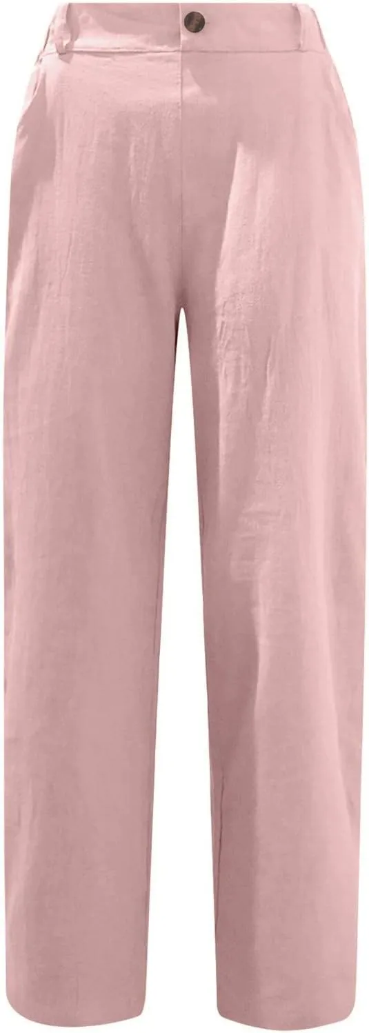 Ladies Linen Pants for Womens Summer Casual Harem Pant 7/8 Length High Waist Lightweight Cotton Linen Slacks Trousers