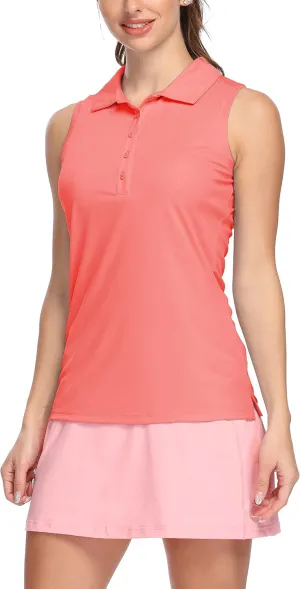 LastFor1 Women's Polo Sleeveless Shirts UPF 50  Quick Dry Golf Tennis Athletic Tank Tops Outdoor Sports Pink XL