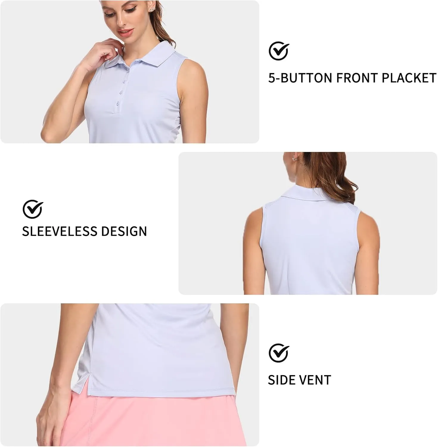LastFor1 Women's Polo Sleeveless Shirts UPF 50  Quick Dry Golf Tennis Athletic Tank Tops Outdoor Sports