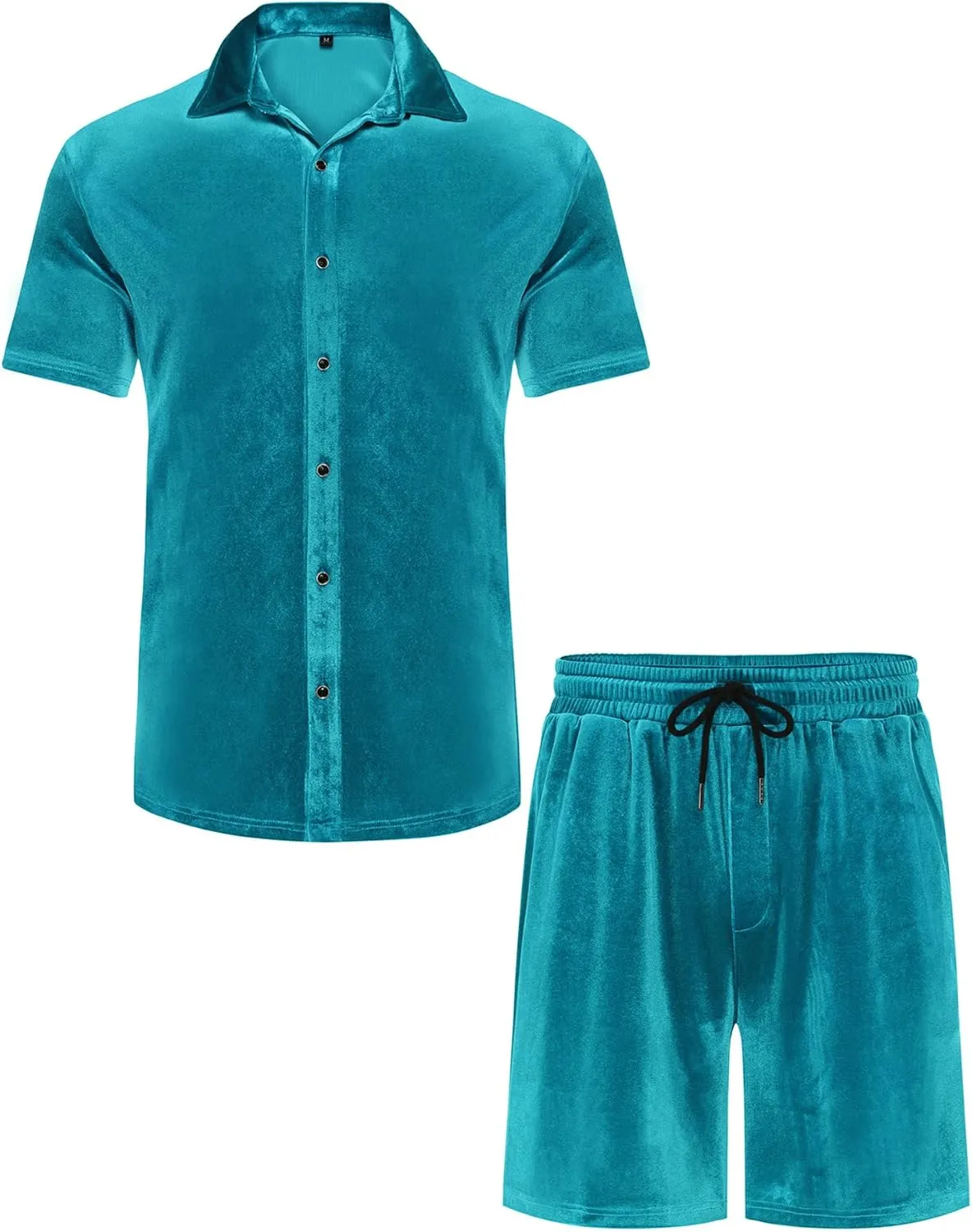 LecGee Men Summer Casual Short Sets Velvet Short Sleeve Button Down Shirt Elastic Waist Shorts 2 Piece Outfits Tracksuit