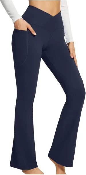 Leggings For Women Butt Lift Flare Wide Leg Workout Yoga Pants High Waist Seamless Running Bell Bottom Gym Trousers