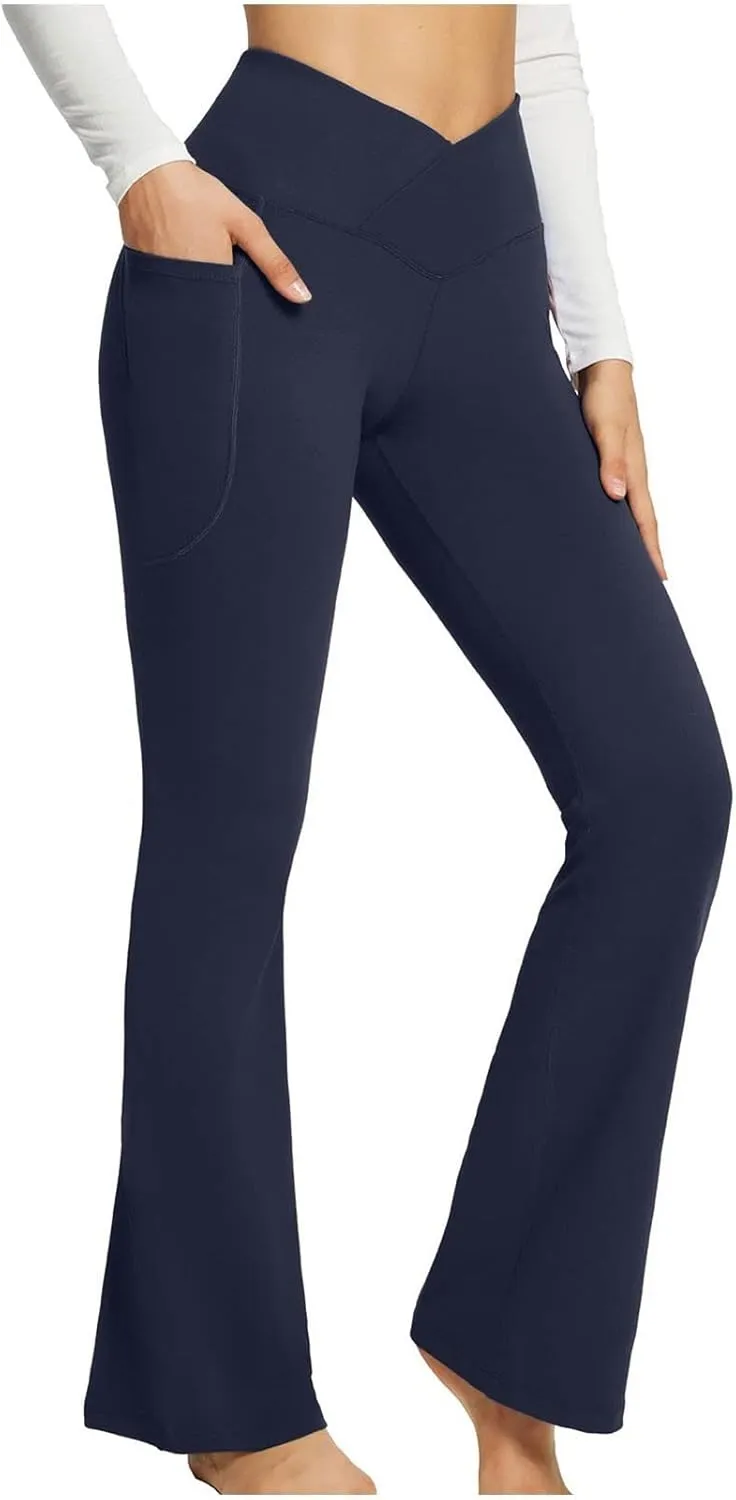 Leggings For Women Butt Lift Flare Wide Leg Workout Yoga Pants High Waist Seamless Running Bell Bottom Gym Trousers
