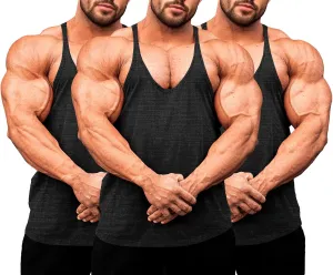 Lehmanlin Men's Bodybuilding Stringer Tank Tops Y-Back Gym Fitness Muscle T Shirt Quick Dry (1or3 Pack)