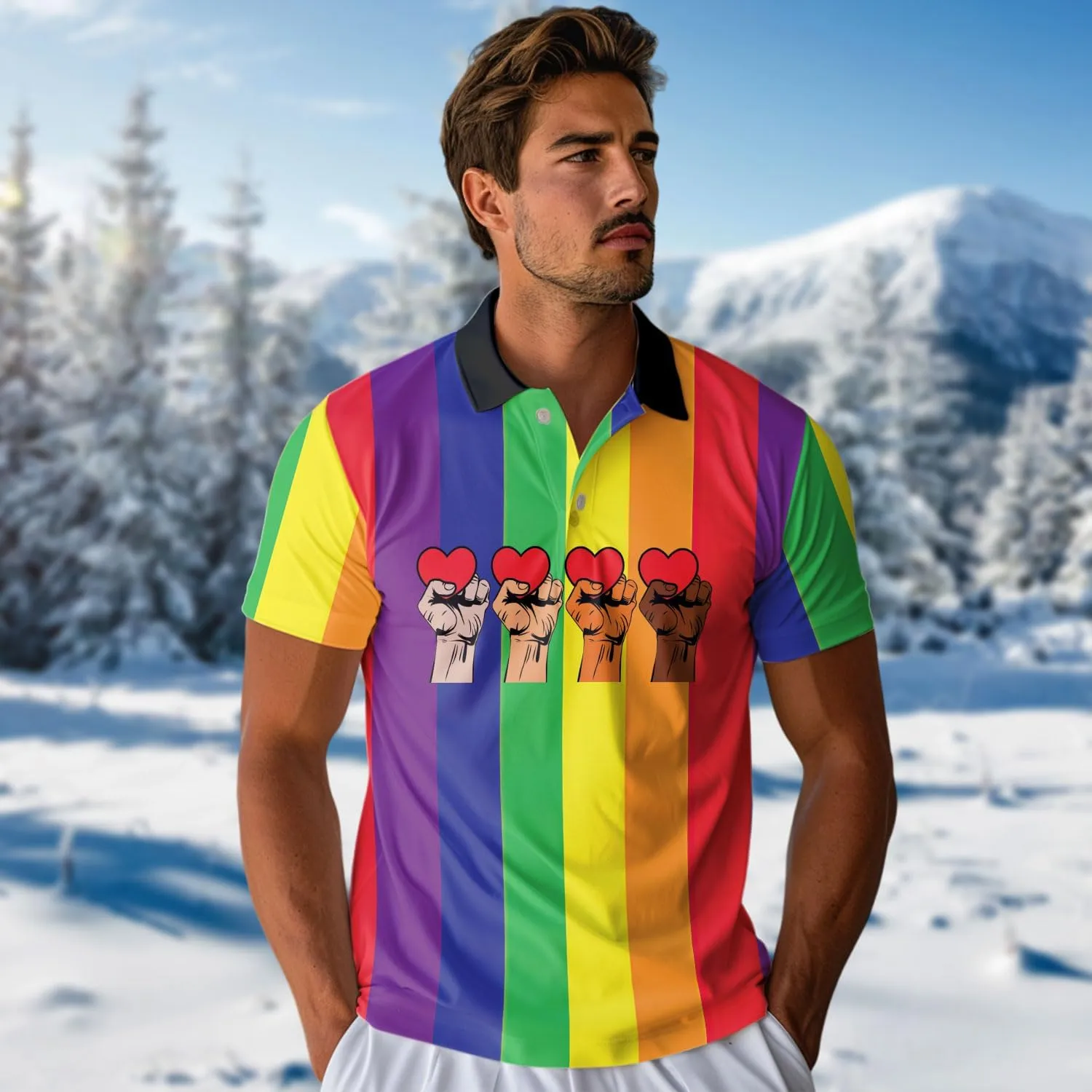 LGBT Golf Shirt Men Funny Golf Polos for Men Dry Fit- Pride Day Golf Polo Shirts Hawaiian Polo Golf Outfits (MP_PL_25)
