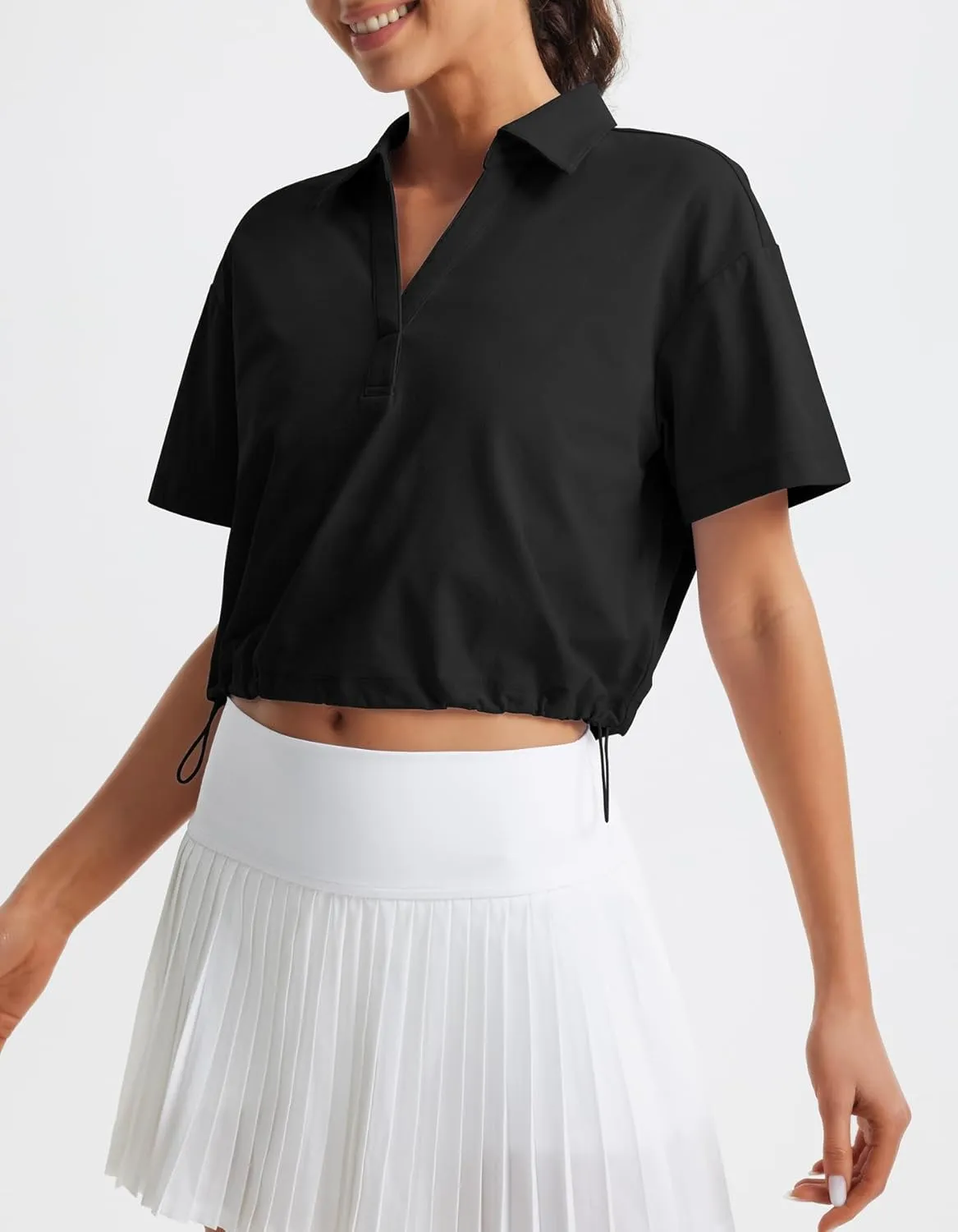 Libin Women's Short Sleeve V-Neck Polo Shirts Collared Lightweight Loose Fit T Shirt Cropped Tennis Golf Tops