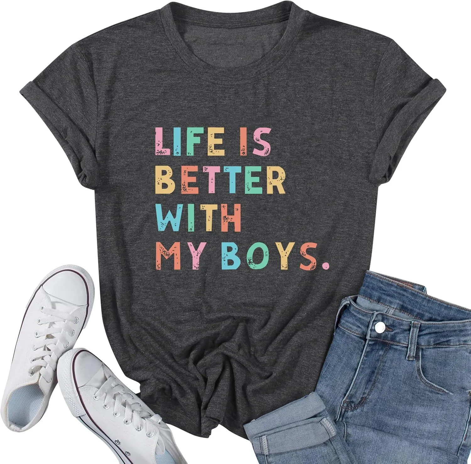 Life is Better with My Boys Women Funny Mom Gift Shirts Graphic Summer Short Athletic Casual Workout Tops
