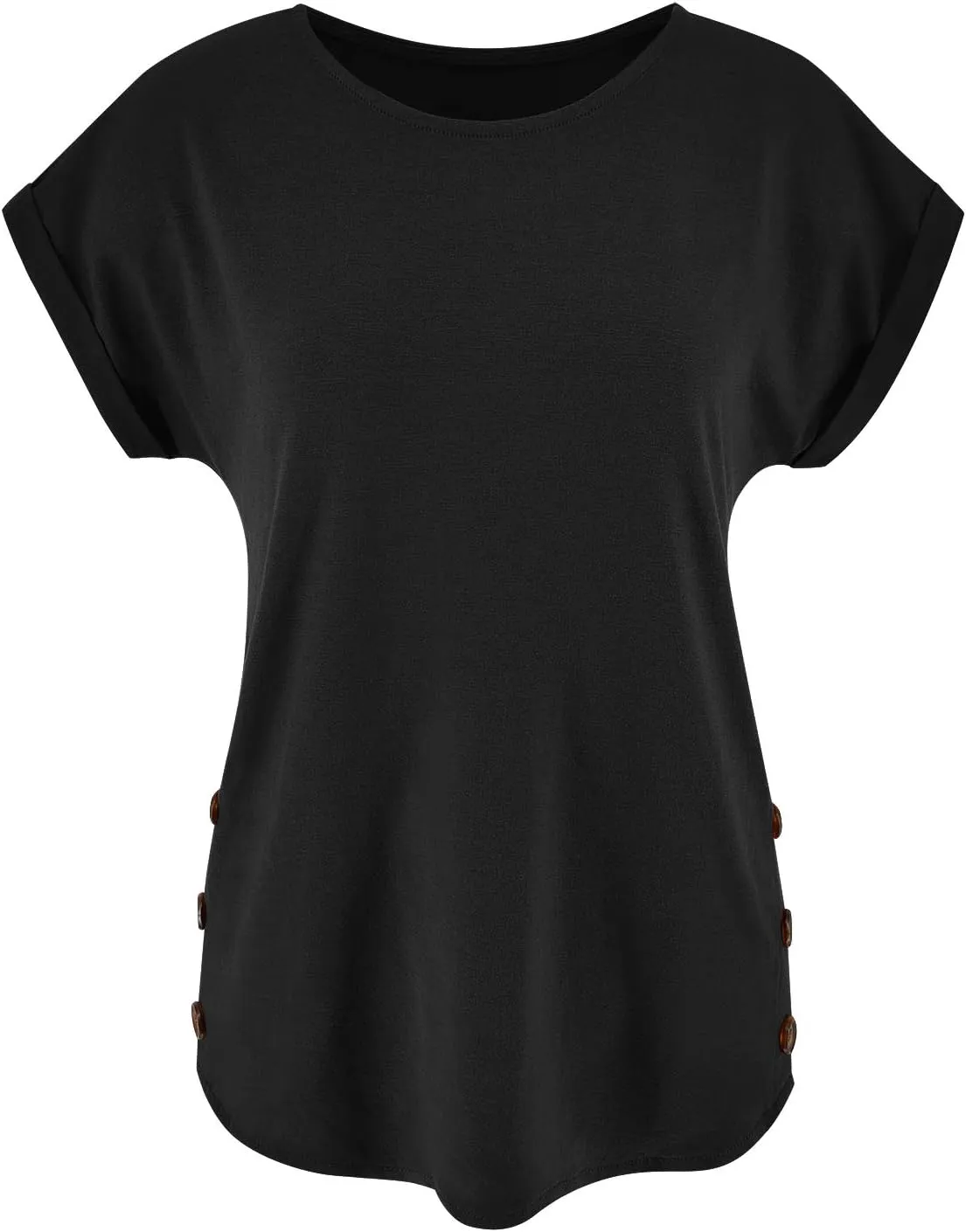Limerose Women's Short Sleeve Tops Crew Neck Side Button Shirts Casual Loose Fit T-Shirt