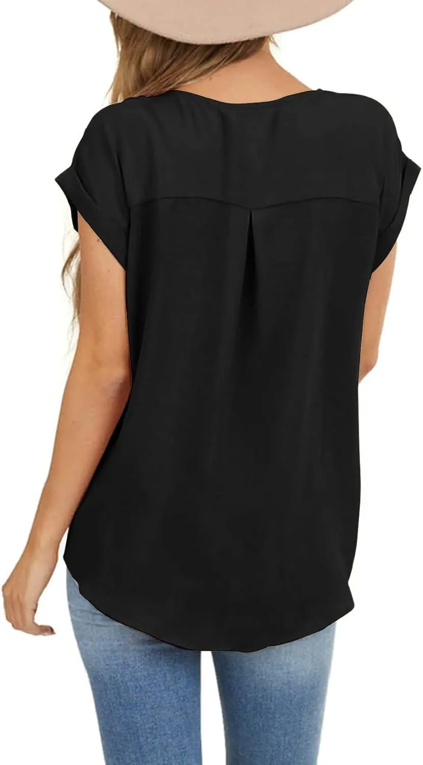 Limerose Women's Short Sleeve Tops Crew Neck Side Button Shirts Casual Loose Fit T-Shirt