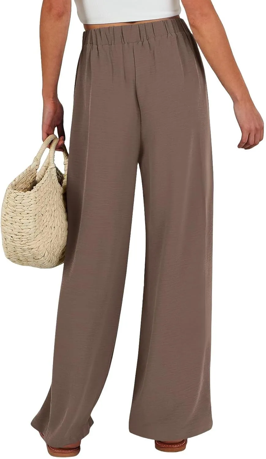 Linen Palazzo Pants for Women Casual Loose Beach Wide Leg Flowy Trousers High Waisted Tie Knot Lounge Pant
