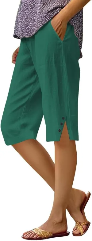 Linen Pants Cropped Pants Cotton Linen Elastic Waist Trousers Casual Loose Business Work Lounge Long Trousers