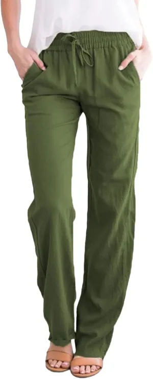 Linen Pants for Women 2025 Summer Drawstring Pants Casual Loose Wide Leg Lounge Trousers for Beach Travel Vacation