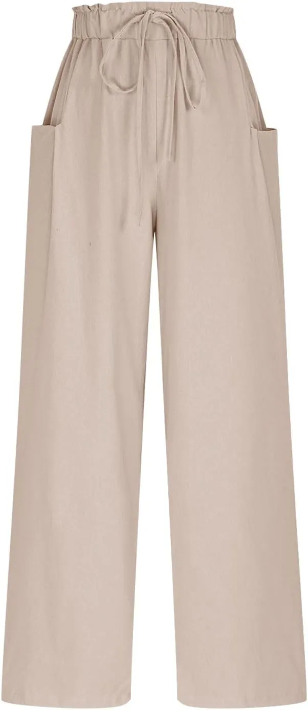 Linen Pants for Women 2025 Wide Leg Cropped Pants High Waisted Summer Casual Cotton Palazzo Trousers with Pockets