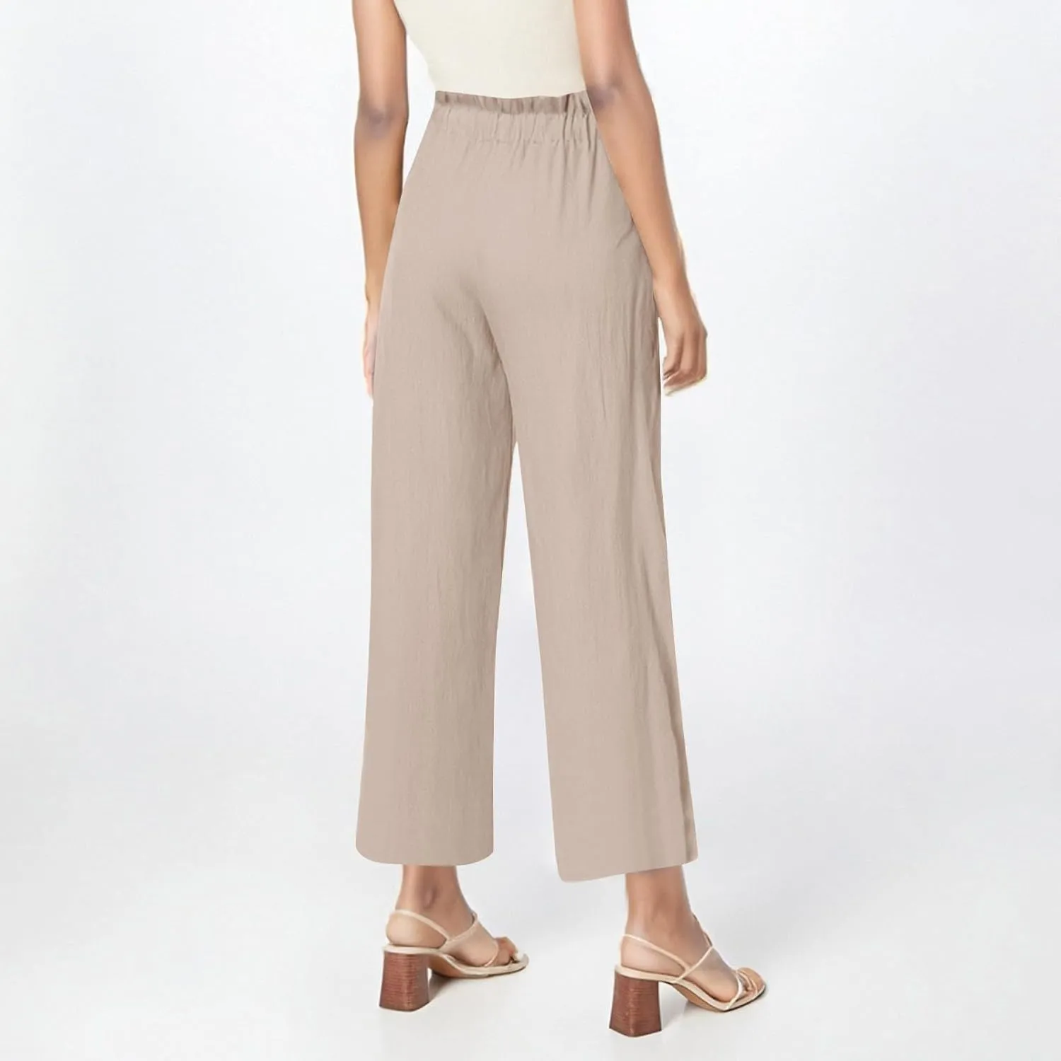 Linen Pants for Women 2025 Wide Leg Cropped Pants High Waisted Summer Casual Cotton Palazzo Trousers with Pockets