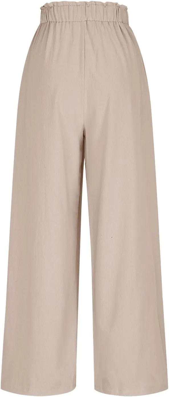 Linen Pants for Women 2025 Wide Leg Cropped Pants High Waisted Summer Casual Cotton Palazzo Trousers with Pockets