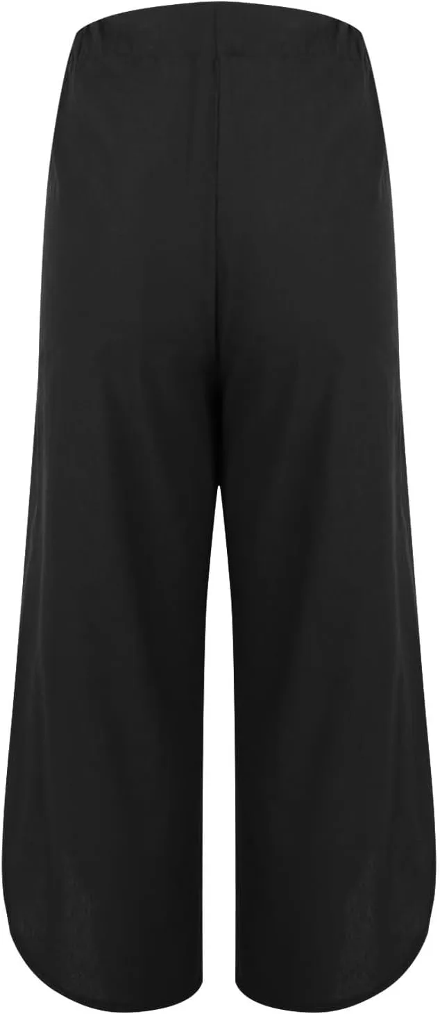 Linen Pants for Women Casual High Waisted Drawstring Harem Pants Summer Cropped Lounge Trousers with Pockets