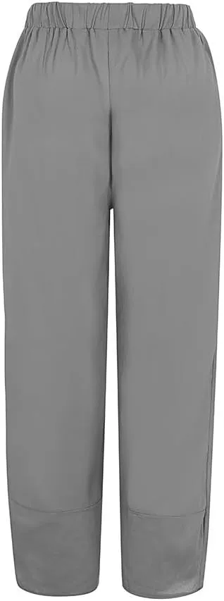 Linen Pants for Women Petite Length Loose Fitting Lightweight Joggers High Waisted Cropped Pants with Pockets