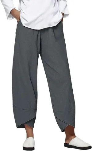 Linen Pants for Women Petite Length Loose Fitting Lightweight Joggers High Waisted Cropped Pants with Pockets