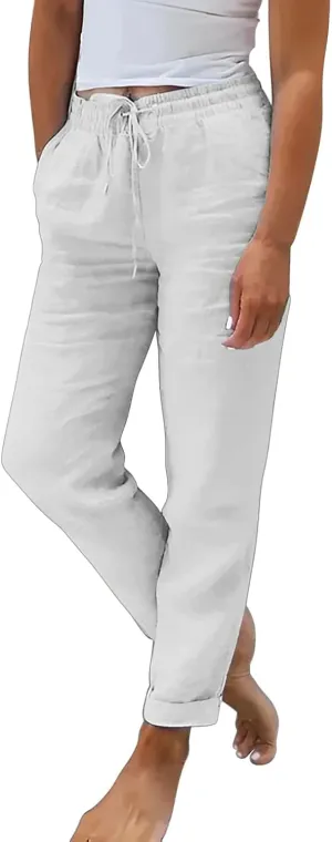 Linen Pants Linen Wide Leg Pants for Women High Waisted Linen Pants Women Women's Summer Linen Pants Casual Loose Drawstring