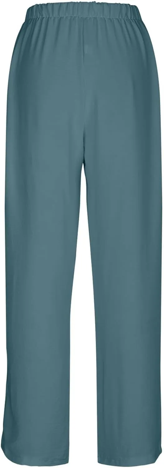 Linen Pants Women 2025 Summer Drawstring Elastic High Waisted Wide Leg Beach Pants Lounge Baggy Vacation Trousers w/Pockets