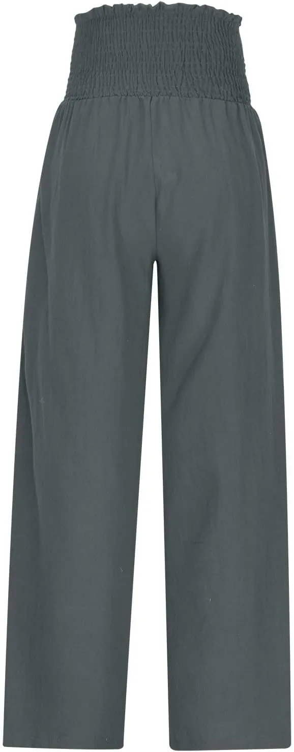 Linen Pants Women Drawstring Waist Wide Leg Linen Pants High Waist Summer Casual Pants Pockets Vacation Beach Trousers