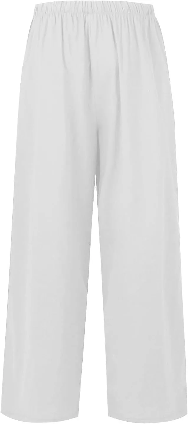 Linen Pants Women Summer Beach Outfits 2025 Solid High Waist Pants with Pockets Lightweight Beach Trousers Casual Sweatpants
