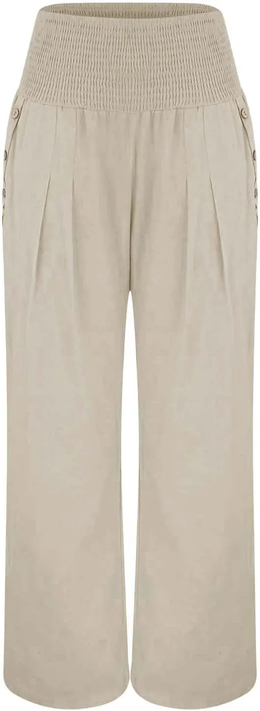 Linen Pants Women Summer Wide Leg Pant Ruffle Hem Loose Fit Boho Beach Palazzo Trousers with Pocket 2025