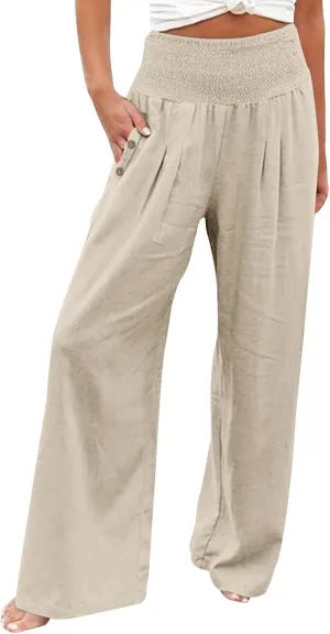 Linen Pants Women Summer Wide Leg Pant Ruffle Hem Loose Fit Boho Beach Palazzo Trousers with Pocket 2025