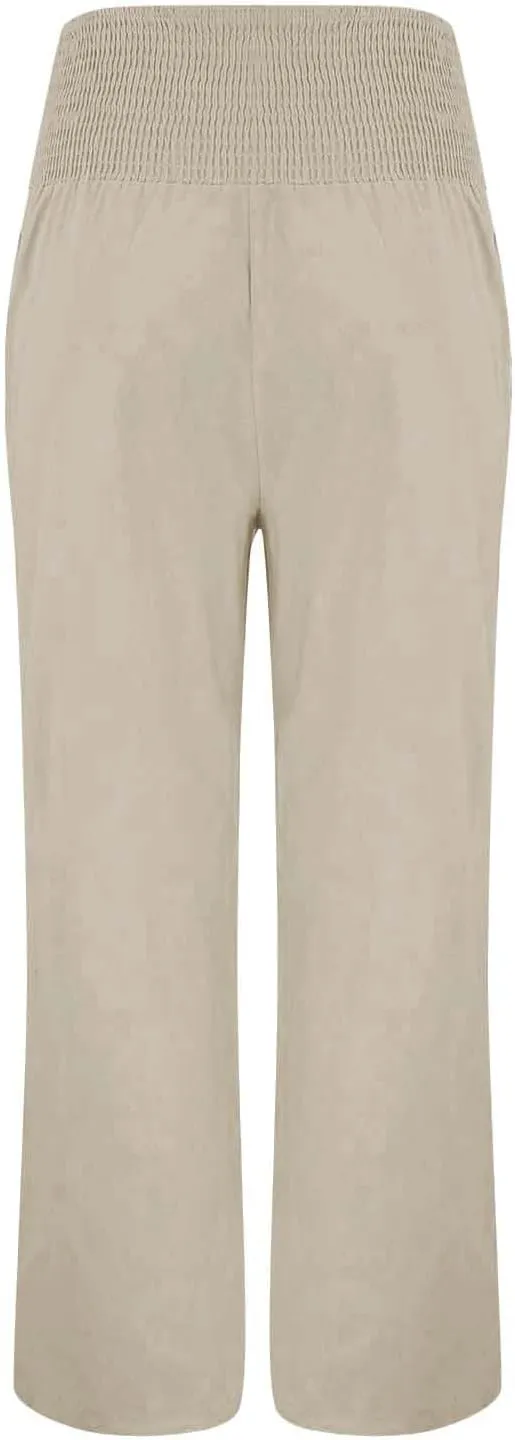 Linen Pants Women Summer Wide Leg Pant Ruffle Hem Loose Fit Boho Beach Palazzo Trousers with Pocket 2025