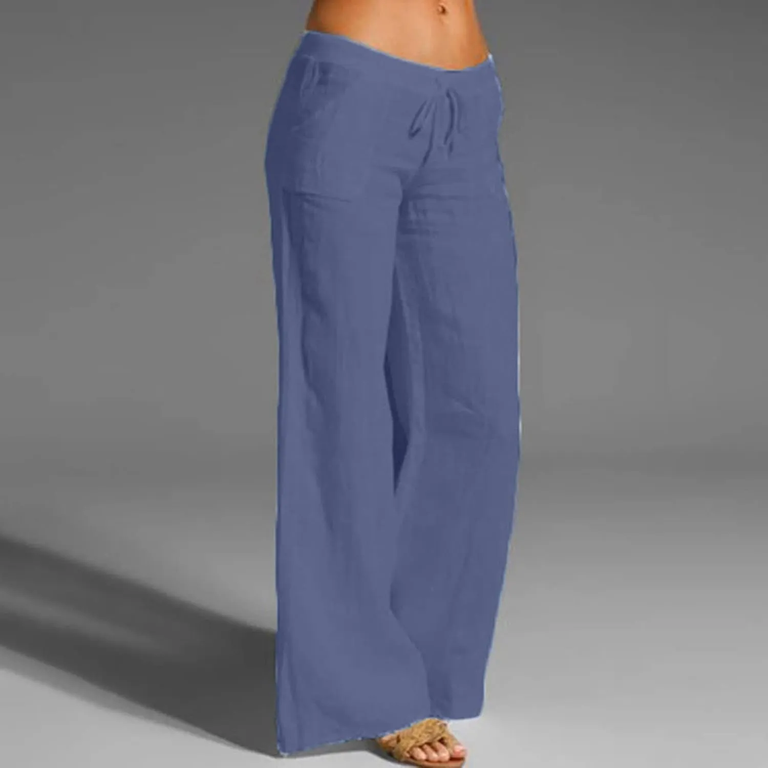 Linen Pants Women Summer, Womens High Waisted Leopard Print Palazzo Pants Belted Wide Leg Long Trousers with Pockets