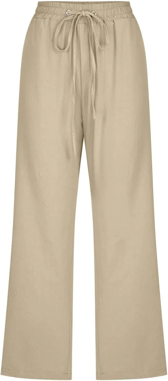 Linen Pants Women White Linen Pants Women Summer Pants 2024 Wide Leg Pants Woman Elastic Drastring Capris Trousers